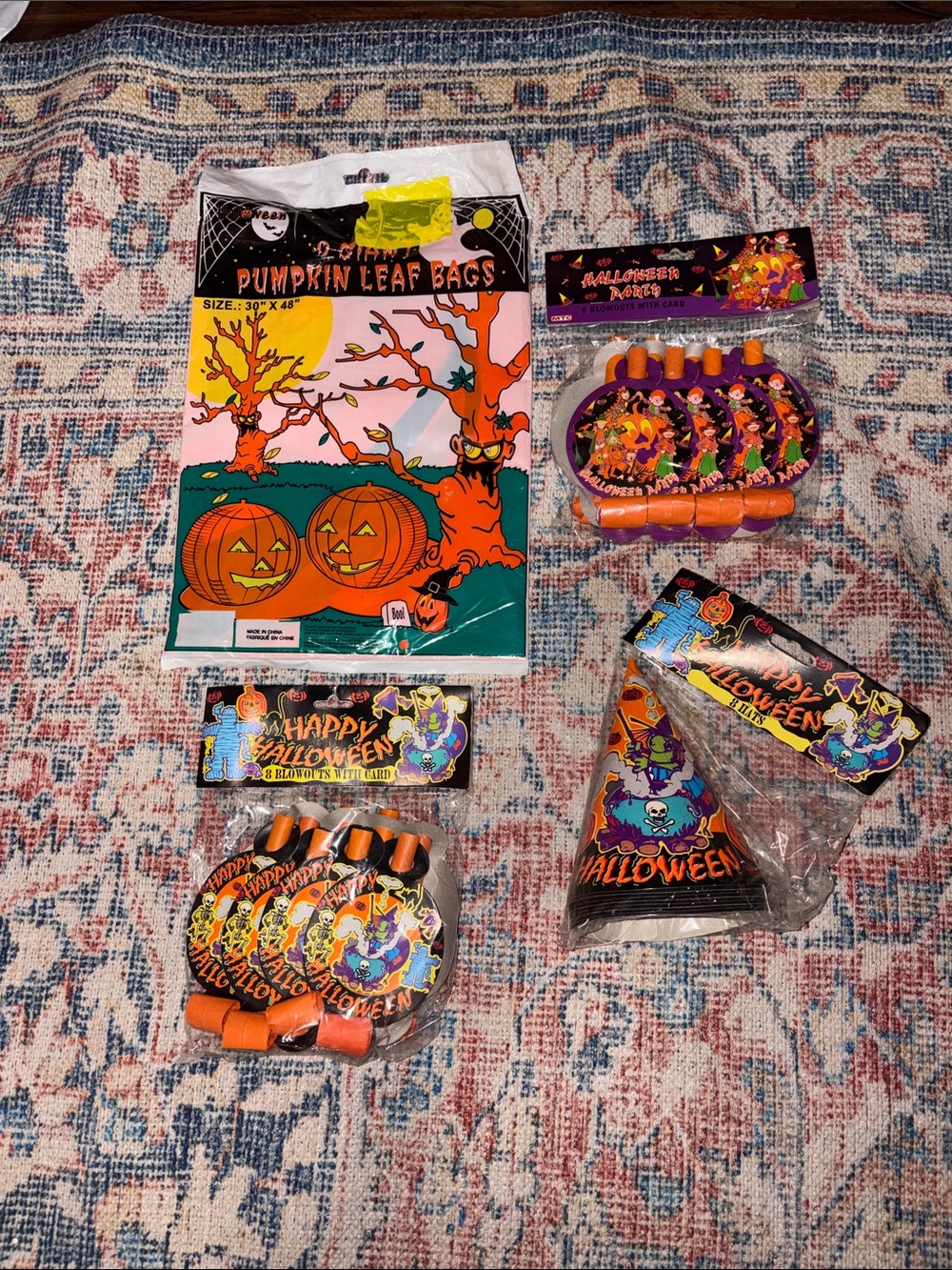 Vintage 90s Deadstock MTC Halloween Party Packs inc. Blowers and Hats NEW - Picture 1 of 8